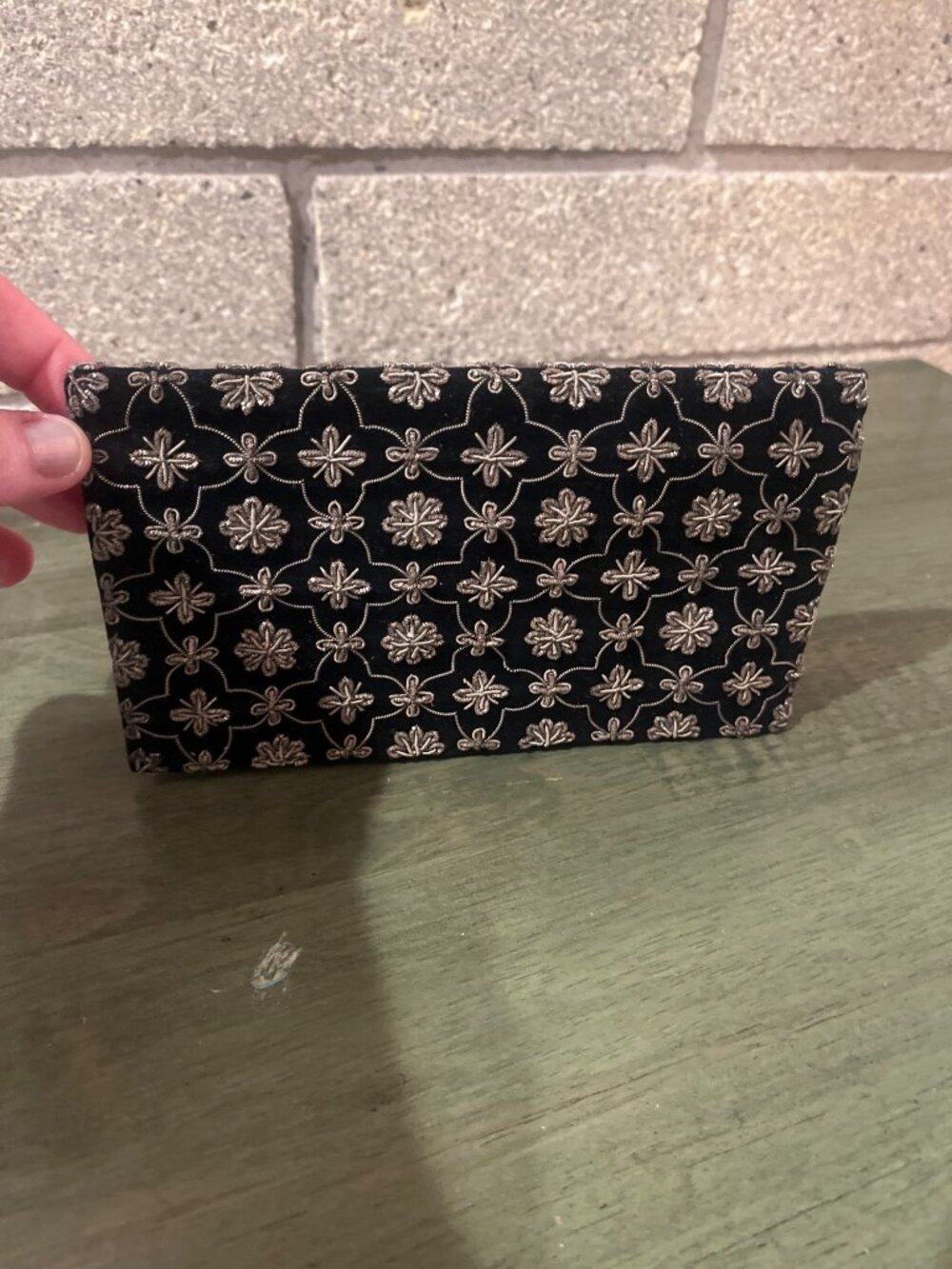 Ivory Palace Black Velvet Embroidered Clutch With Magnetic Snap Closure